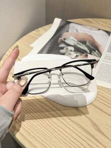 1 Pair Women's Square Metal Half-Frame Glasses, High Quality, Fashionable And Sexy, Versatile Casual, Suitable For Daily Wear, Campus, Reading, Office And Other Occasions - Multicolor - View 8