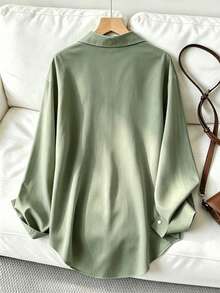 Women's Casual Loose Long Sleeve Shirt, Spring/Autumn - Green - View 3