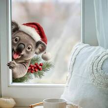 1PC Cute Peeking Koala Christmas Static Window Clings, Xmas Glass Decor, Holiday Window Display For Home Living Room, Cafe, Retail Shop Window - Multicolor - View 3