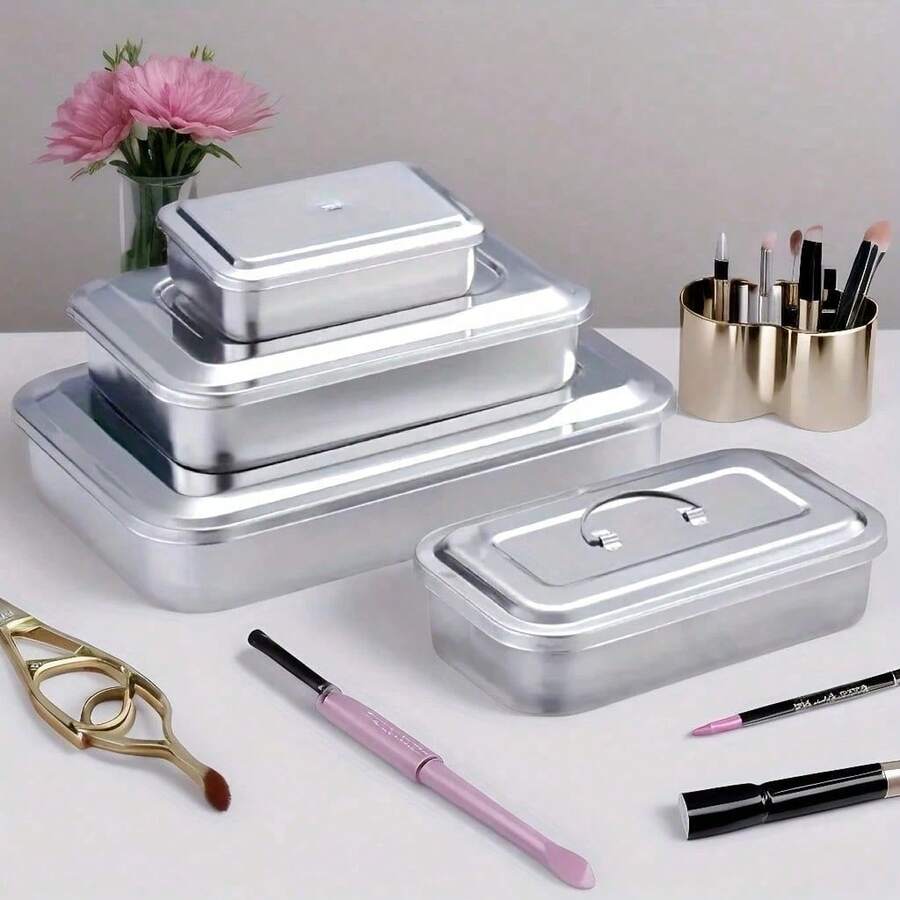 1pc--Thickened Stainless Steel Disinfection Tray With Lid, Multi-Functional Professional Tool Storage Box, Suitable For Hairdressing, Nail Art, Makeup And Tattoo Tools - Multicolor - View 1
