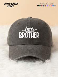 1pc "Litter BROTHER" Letter Print Baseball Cap, Spring/Summer Versatile Vintage Soft Top Dad Hat, Distressed Washed Baseball Cap - A - View 22