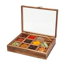 CNCEST Wooden Spice Box, Spice Rack Organizer Storage Box With Lid &12 Containers, Spice Fit Box With Wooden Spoon, Spice Boxes For Kitchen, Multipurpose Decorative Boxes - Brown - View 13
