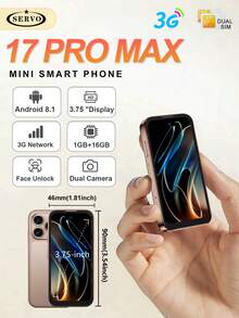 2026新款 SERVO 17PRO MAX Mini 迷你智慧型手機 Android 8.1 16GB ROM 臉部解鎖 WiFi GPS 雙卡 3.75吋 小尺寸 3G 手機 - 金色 - 查看 2