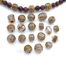 2pcs Vintage Carved Metal Beaded Hollow Barrel Beads DIY Handmade Bracelet Accessories Materials - Multicolor - View 2