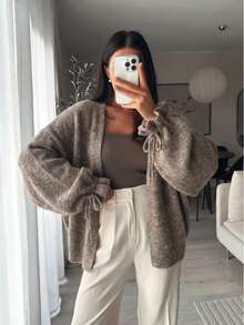 Women's Vintage Fashion Knit Cardigan Casual College Commute - Flower Coffee - View 4