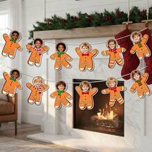 somoving 36/Strands DIY Photo Gingerbread For Man Paper Bunting Banner, Blank Photo Insert Gingerbread Cutout Hanging Garland, Christmas Multipurpose Wall Hanging Decor Supplies For Party, Fireplace & Window Display - Multicolor - View 4