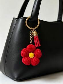 Cute Little Red Flower Keychain, Exquisite Bag Charm, Fashionable Versatile Bag Decoration, Flower Pendant Car Keychain - Red - View 4