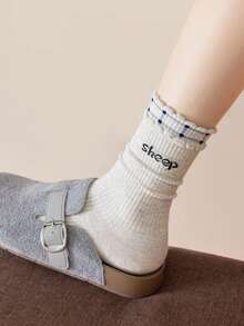 5 Pairs Women's Beige Grey Warm Mid-Calf Socks - Multicolor - View 6