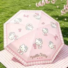 Miniso Payung Hello Kitty Automatic-FX, Tersedia dalam Motif Kotak-kotak, Trim Merah Muda, Trim Putih & Motif Penuh, Perlengkapan Hujan Kartun Lucu, Desain Ringan dan Portabel, Hadiah Menarik untuk Kolektor Hobi (1 buah) - MultiWarna - View 3