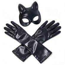 1pc Women's Carnival Party 3D Soft PU Leather Cat Mask Cosplay Costume - Black - View 9