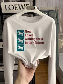 Steed Slogan Graphic Long Sleeve Crop Tee - White - View 4