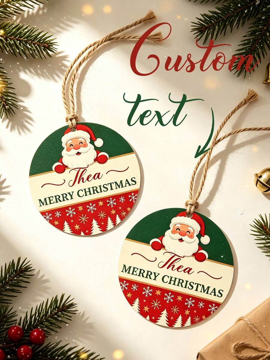 Label Hadiah Natal dengan Nama Kustom, Label Gantung Bulat Santa Claus yang Dipersonalisasi dengan Tali, Label Hadiah dengan Teks Kustom, Dekorasi Pohon Natal, Dekorasi Kemasan Hadiah Liburan - MultiWarna - View 1