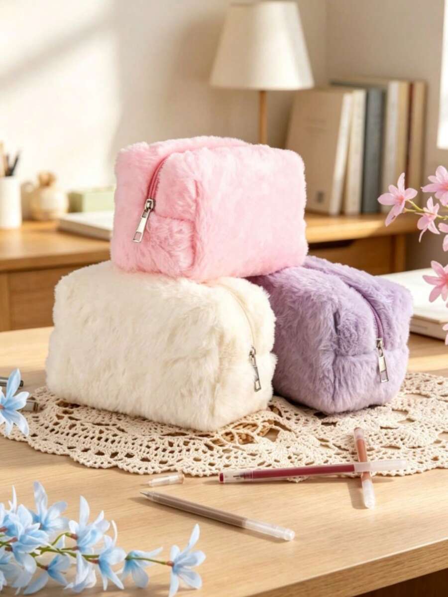 1 buah Tas Kosmetik Mewah, Kantong Penyimpanan Kapasitas Besar, Tempat Pensil Portabel untuk Perjalanan, Tas Perlengkapan Mandi dengan Resleting, Hadiah untuk Anak Perempuan dan Wanita