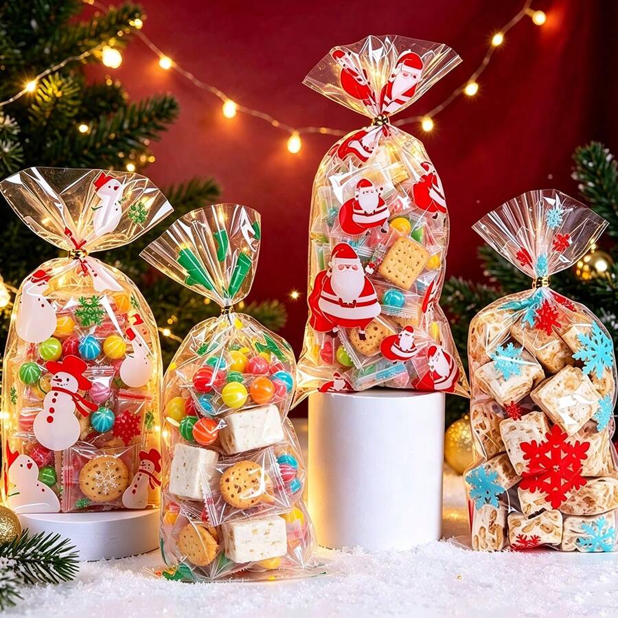 50pcs/Pack Christmas Party Gift Candy Cookie Baking Bags Transparent OPP Bags With Twist Ties - View 1