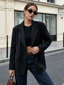 Women's Woven Fabric Pocket Casual Commute Daily Office College All Season - Black - View 6
