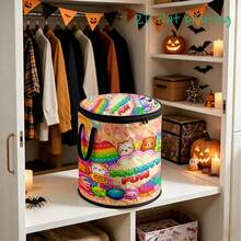 1pc Large Capacity Round Foldable Non-Woven Fabric Bucket Storage Bin, Cute Squishy Pattern With Handle And Zipper, Laundry Hamper, Home Organization Box, Car Storage Bag, Space-Saving Seasonal Storage - A - View 2
