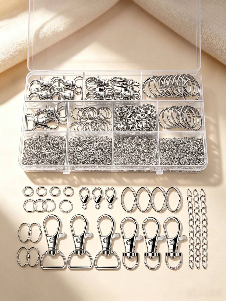 1 Box Approx. 524pcs Keychain Making Kit, Keychain Craft Materials, Includes Keychain Hooks, Lanyard Spring Clasps, Key Rings And Split Rings, Suitable For DIY Jewelry Lanyard Making - Boxed Keychain Set - View 1