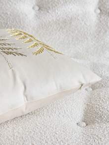 1pc Beige Christmas Tree Embroidered Pillow Case, Suitable For Indoor Decoration, Christmas Decoration, All-Season Pillow Case, Without Insert - Beige - View 8