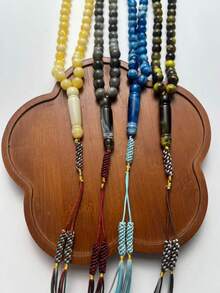 1pc 45-Bead Handmade Woven Tassel Muslim Prayer Beads, Multi-Color Tie Dye Faux Resin Tasbih - Multicolor - View 5