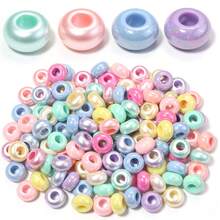 50/100pcs Acrylic Pearlized Crinkled Wheel Beads,Iridescent Textured Large Hole Spaced Beads For DIY Jewelry Making Bracelets,Mobile Phone Chain - Random Color - View 7