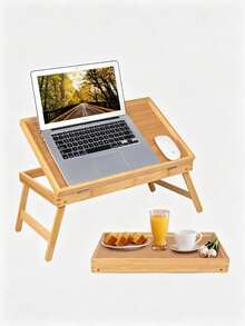 Bamboo Foldable Bed Laptop Desk, Portable Lap Table With Folding Legs, Multi‑Purpose Breakfast Tray For Working Reading Eating On Bed & Sofa, For Students Remote Home Workers - Multicolor - View 9