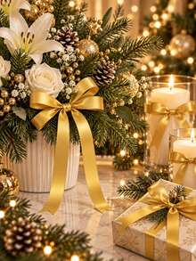 Gold Christmas Satin Ribbon 10 Yards Multiple Sizes Decorative Ribbon Satin Ribbon Suitable For DIY Crafts, Gift Wrapping, Bows, Parties, Weddings, Christmas Decorations (Paper Spool Not Included) - Gold - View 6