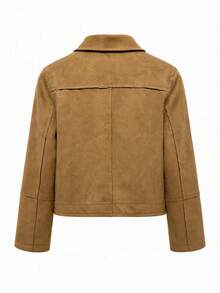 Jaket Pendek Wanita Bahan Suede Imitasi, Pilihan Sempurna untuk Busana Musim Gugur dan Acara Santai - Jahe - View 6