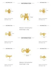 EleRunis 1pc 925 Sterling Silver Insect Halloween Pumpkin Bat Beetle Moth Flat Back Labret Stud Earring, Suitable For Earlobe, Ear Cartilage, Conch, Lip, Helix, Threaded Piercing Jewelry - Gold - View 10