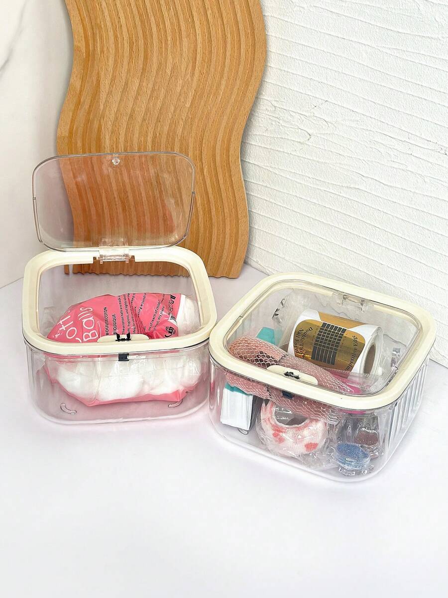 1pc Press-Type Transparent Nail Salon Desktop Storage Box, Cotton Pad Cleaning Container, Small Trash Can And Nail Tool Organizer, Suitable For Daily Nail Care And Salon Use, Back To School Desktop Storage Essential - Multicolor - View 1