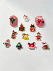 Autumn Christmas Series Cartoon Resin Nail Art Charms, Styles Include Santa Claus, Christmas Tree, Snowman And More, Randomly Assorted, Random Colors, 100pcs/30pcs Total, DIY Wearable Nail Accessories For Girls - Multicolor - View 2