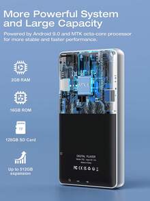 144GB Android 14 MP3 Player With Bluetooth & WiFi, 4" Touch Screen Music Player, Built-In Speaker, Support App Download, Expandable Up To 512GB, Compatible With Streaming Music Platforms - View 4