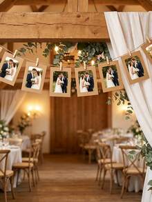 20/10/1pc Vintage Kraft Paper Photo Frame With Clips And Hemp Rope, Banner Home Decor, Suitable For Wedding, Anniversary, Birthday, Holiday Party, Clip-On Photo Display Rack, Multi-Functional Hanging Photo Banner, Suitable For Home And Office Decoration - Picture Frame - View 7