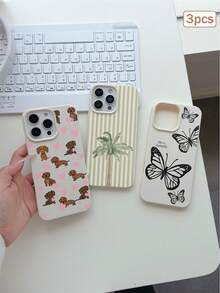 3pcs Colorful Printed Leather Texture TPU Shockproof Full Coverage Protective Phone Case Compatible With Apple 11/12/13/14/15/16/17 Pro Max - Multicolor - View 2
