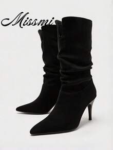 Women's Over-The-Knee Tall Boots, New Autumn/Winter Style, Slimming High Heel Chunky Heel Wedge Heel Fold-Down Boots - Black - View 1