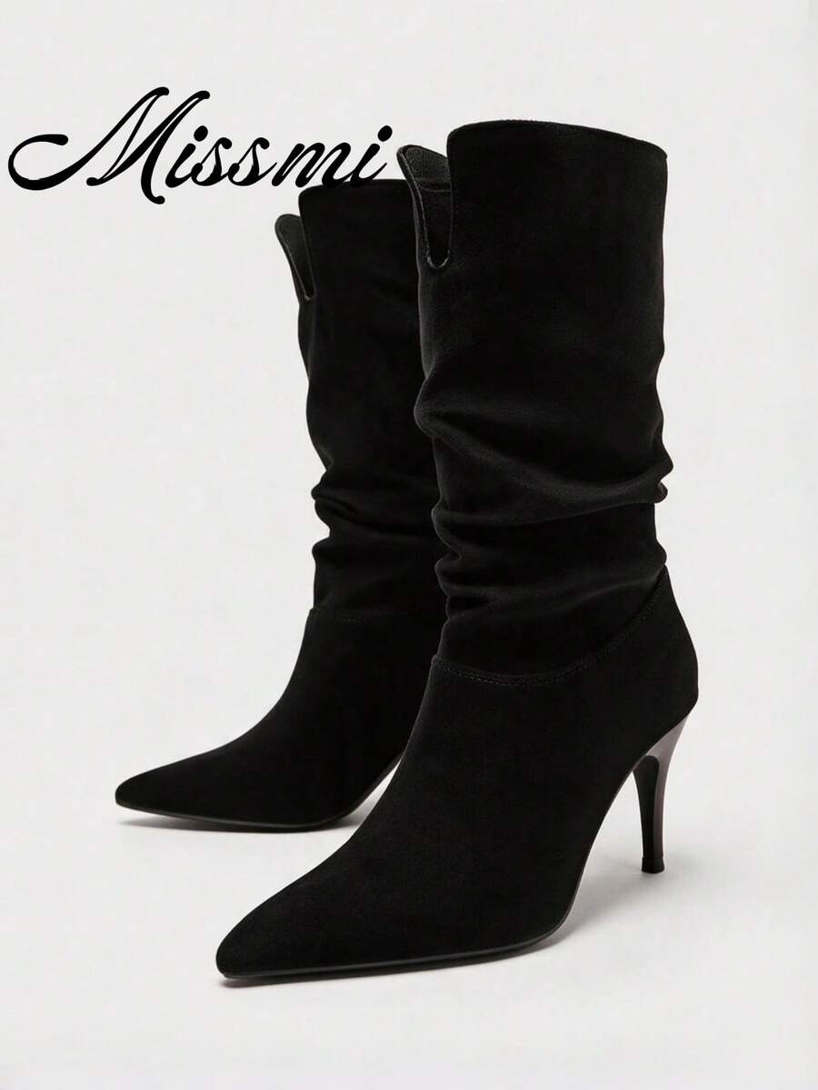 Women's Over-The-Knee Tall Boots, New Autumn/Winter Style, Slimming High Heel Chunky Heel Wedge Heel Fold-Down Boots - Black - View 1