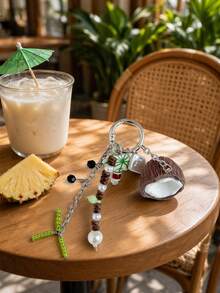 Cross-Border Coconut Keychain Cute 3D Resin Coconut Pendant With Bead Chain, Summer Tropical Style Bag Charm Key Ring For Backpack, Handbag Decoration - Multicolor - View 3