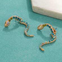 2pcs European And American Style Exaggerated Vintage Zodiac Snake Colorful Rhinestone Stud Earrings, Animal Alloy Pierced Earrings For Women - Colorful - View 3
