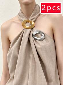 2pcs Asymmetrical Hollow Metal Brooch, Multi-Functional Polished Scarf Clip, T-Shirt Clip, Commute Dress Outerwear Accessory - Multicolor - View 2