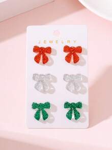 3 Pairs/Set Christmas Sparkling Bow Design Women's Earrings, Perfect Gift For Holiday Parties - Multicolor - View 1