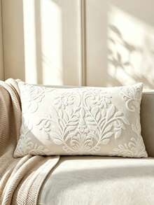 1pc Plant Embroidered Cushion Cover Without Filler, Modern Canvas Throw Pillow Cover, For Sofa, Living Room - Beige - View 10