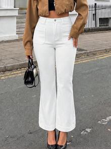 Plus Size Women's Casual Flare Jeans With Pockets And Buttons, Suitable For Daily Wear, Especially For Parties Or Halloween - White - View 9