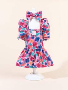 1pc Dog & Cat Mesh Wedding Dress Bow Cute Fashion Elegant Charming Creative Personalized Design Printed Pet Dress - Multicolor - View 1