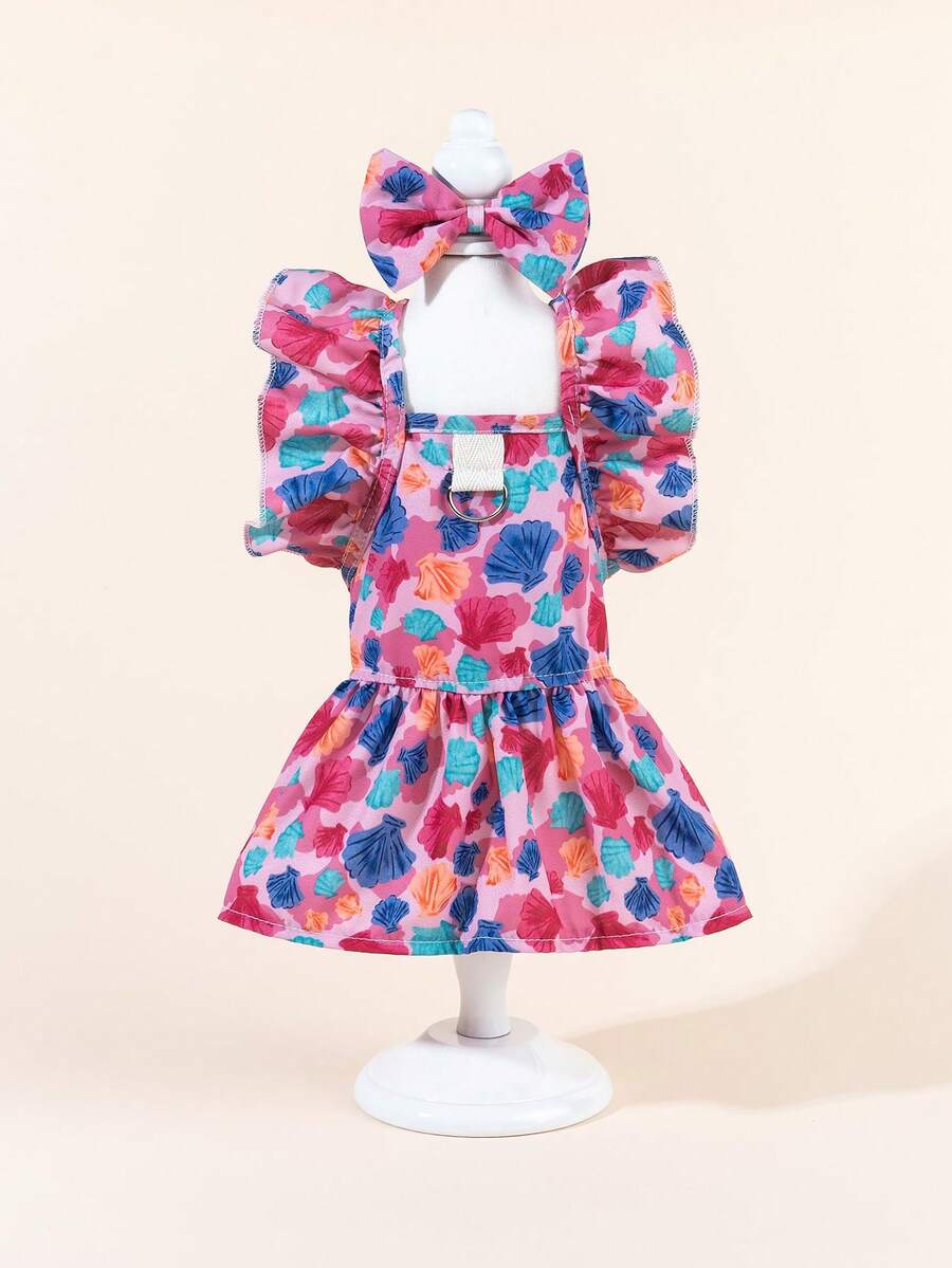 1pc Dog & Cat Mesh Wedding Dress Bow Cute Fashion Elegant Charming Creative Personalized Design Printed Pet Dress - Multicolor - View 1