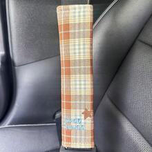1 buah Sarung Bahu Jok Mobil Bordir Kotak-kotak Linen/Sarung Sabuk Pengaman/Sarung Peredam Tekanan/Dekorasi Interior Mobil - Bantalan bahu bercorak kotak-kotak - View 6