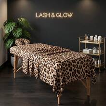 豹紋按摩床單 3 件套 | 特大號 SPA 床單 (94.5"X76.4") | 適用於美容院與紋身工作室的專業款 - 棕色 - 查看 7