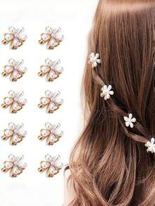 10pcs Women's Elegant Pearl Flower Alloy Mini Hair Clips For Bangs - Multicolor - View 6