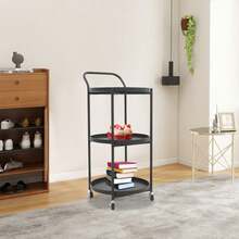Metal Frame Serving Cart For Kitchen, Dining Room, Rolling Bar Cart, Mobile Storage Cart - Black - View 2