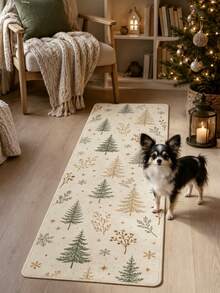 1pc Nordic Minimalist Style Pine Tree & Snowflake Decorative Long Runner Rug, Velvet Carpet, Christmas, Christmas Decoration, Suitable For Room Decor, Indoor Door Mat, Living Room Rug, Kitchen Mat, Bedroom Rug, Bathroom Mat, Washable Carpet, Home Decor, Bedroom Decor, Anti-Slip, Wear-Resistant, Noise-Reducing, Sound-Insulating, Skin-Friendly, Soft - Minimalist Pine Snowflake - View 3