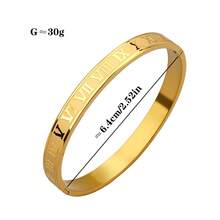1pc C-Shaped Open Stainless Steel Roman Bangle Bracelet, Suitable For Commuting, Daily Wear, Street Style, Music Festival, Party - Yellow Gold - View 7