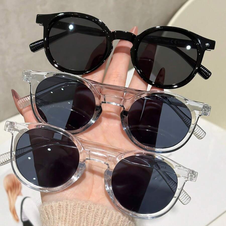 3pcs Men's Fashion Glasses, Compact Personalized Round Face Street Style Fashion Glasses - 3pcs Black, Transparent and Gray Combination - View 1